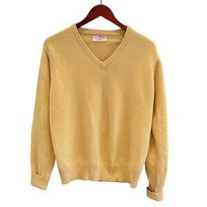 Vintage 90s Saks Fifth Avenue Men's Yellow Cashmere V-Neck Sweater, M-L